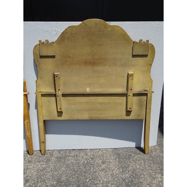 Pair Vintage French Provincial Hand Painted Gold Floral Twin Headboards W Rails For Sale - Image 15 of 16