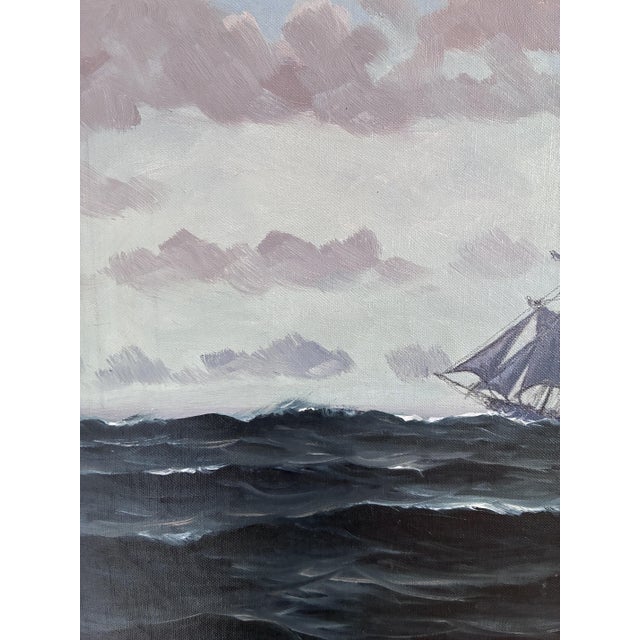 Seascape with Sailing Ship, Oil Painting, Framed For Sale - Image 3 of 15