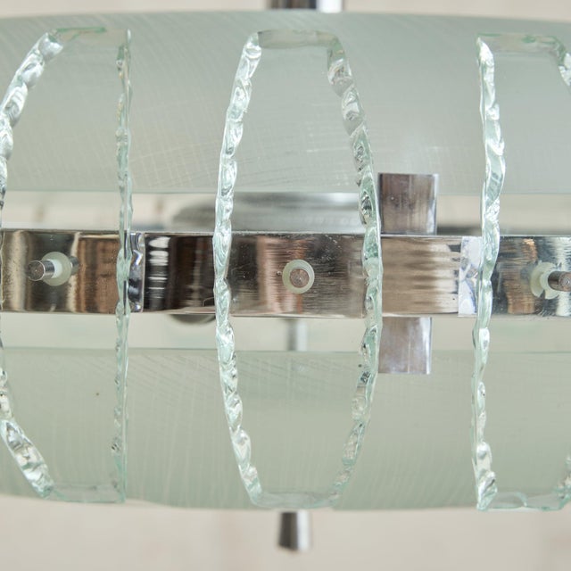 Italian Glass + Chrome Chandelier in the Manner of Fontana Arte, 1960s For Sale In Chicago - Image 6 of 11