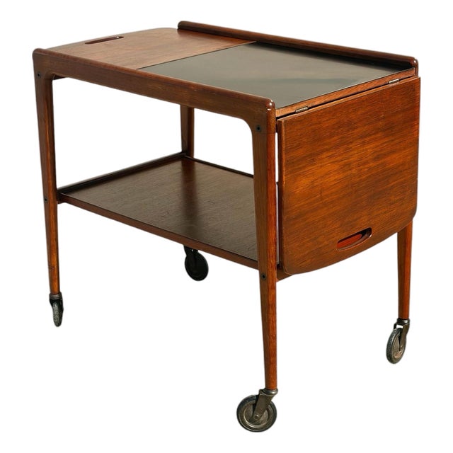 MCM Danish Modern Teak Drop Leaf Bar Cart For Sale