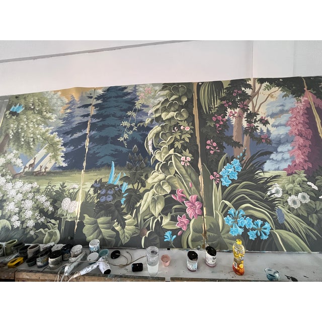 Chinoiserie Rousseau-Inspired Lush Botanical Landscape Wallpaper, 5-Panel Set For Sale - Image 3 of 6