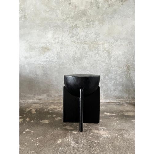 Blackened Mango Wood Stool with Semi-Circular Seat with Crossed Base For Sale - Image 16 of 18