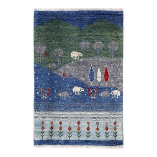 Pasargad DC Blue Color Fine Hand Knotted Gabbeh Rug For Sale