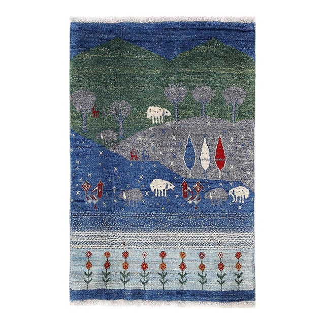 Pasargad DC Blue Color Fine Hand Knotted Gabbeh Rug For Sale
