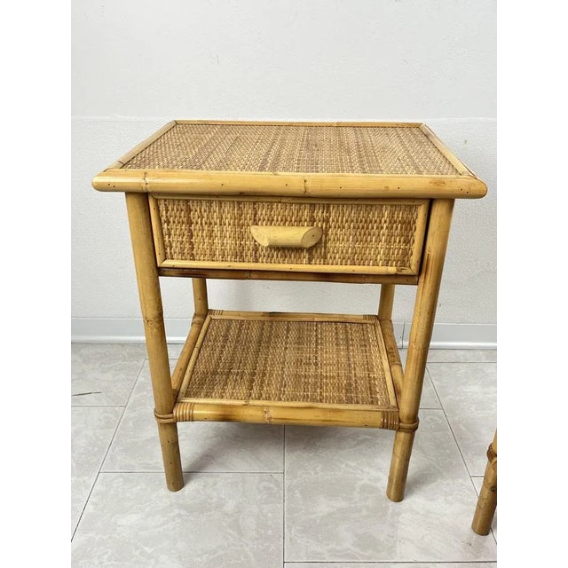 Wood Vintage Italian Bedside Tables in Rattan and Bamboo, 1970s, Set of 2 For Sale - Image 7 of 11
