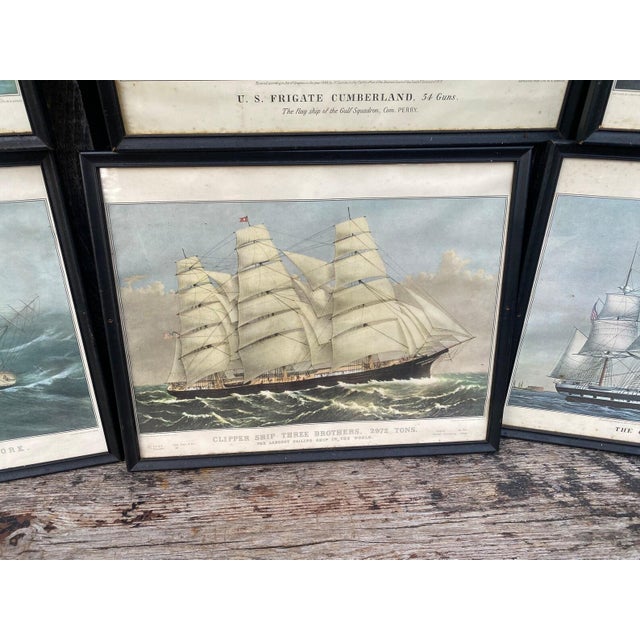 1940s Vintage Nautical Currier and Ives Ship Art Vintage Nautical Art - Set of 6 For Sale In Portland, ME - Image 6 of 10