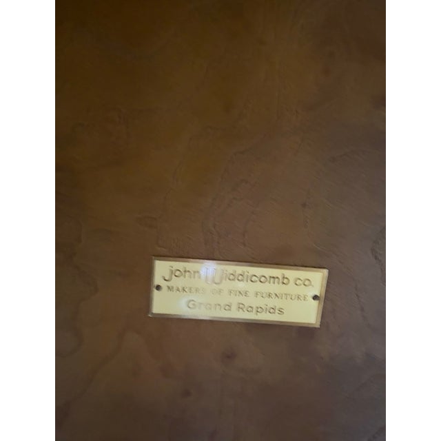 1970’s John Widdicomb Burlwood Side Table With Cane Shelf For Sale - Image 10 of 10