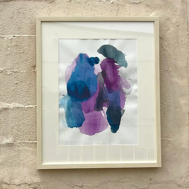 Vintage Boho Original Abstract Watercolor on Paper Signed Swartz For Sale In West Palm - Image 6 of 7