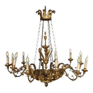 Italian 19th Century Giltwood 12 Light Chandelier For Sale