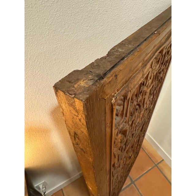 Brown Antique Chinese Carved Hardwood Architectural Panel, Late Qing Dynasty, Framed For Sale - Image 8 of 10