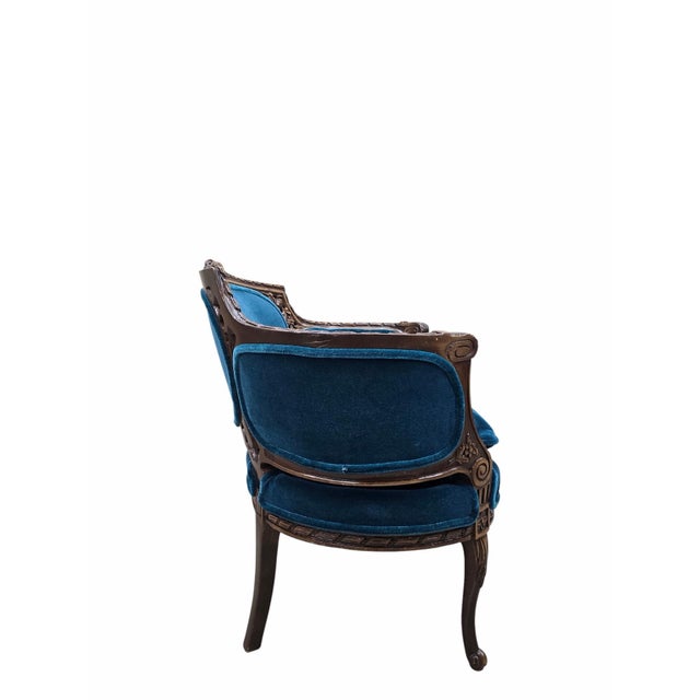 Teal Antique French Louis XV and Louis XVI Style Armchairs Newly Upholstered – Set of 2 For Sale - Image 8 of 12