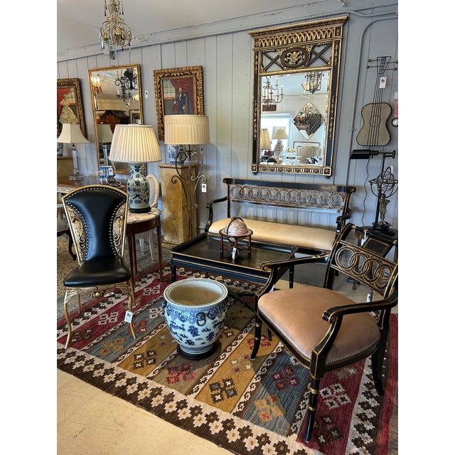 Hollywood Regency Black and Gold Loveseat With Circle Motif For Sale In Philadelphia - Image 6 of 12