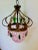 A French vintage crystal light pendant with pink and green crystal drops on a zinc frame. 1920 to 1949 Height 16.1 inch...