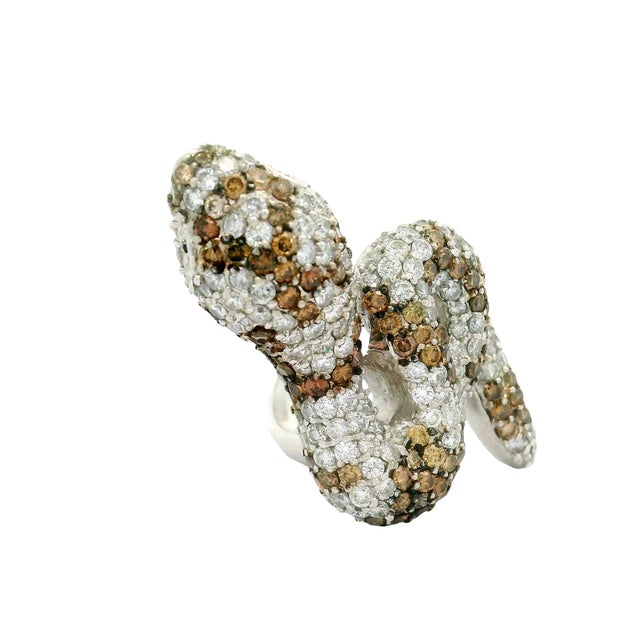 Diamond 18k White Gold Snake Ring, Size 7 For Sale - Image 4 of 7