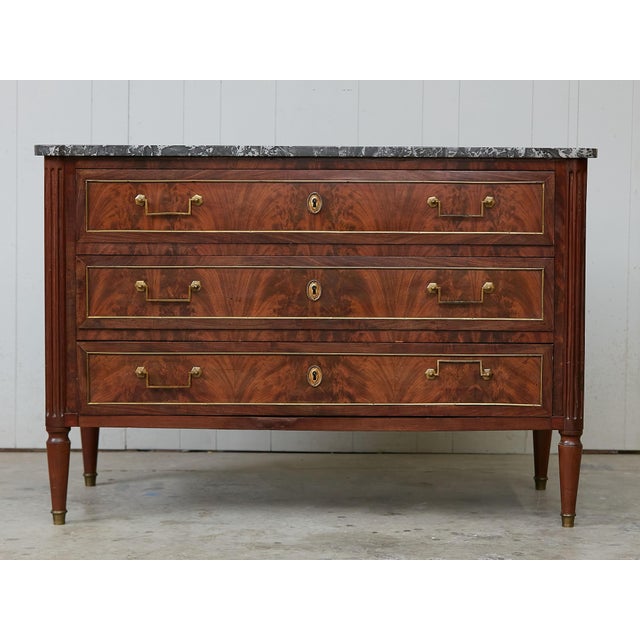 19th Century French 19th Century Walnut Three-Drawer Commode with Grey Marble Top For Sale - Image 5 of 12