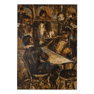 Antoinio Fuentes / Picasso of Tangier, At the Café, 20th Century, Oil on Cardboard For Sale
