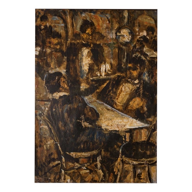 Antoinio Fuentes / Picasso of Tangier, At the Café, 20th Century, Oil on Cardboard For Sale