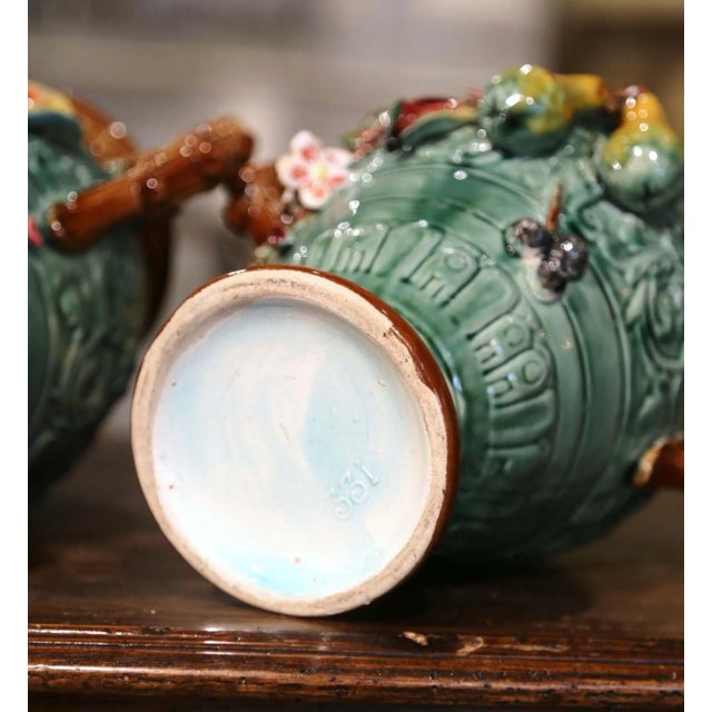 Pair of 19th Century French Barbotine Majolica Vases With Pears For Sale - Image 11 of 11