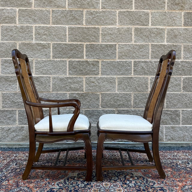 Vintage Universal Furniture Asian Ming Style Armchair & Side Chair in Dark Brown & Burl Wood For Sale - Image 10 of 15