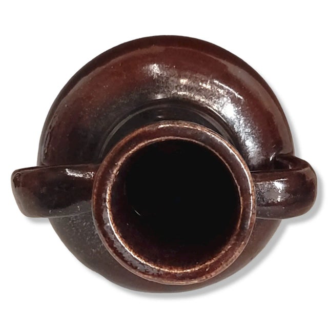 Early 20th Century Vintage Double Handled Brown Drip Glaze Amphora Vase/Jug For Sale - Image 5 of 11
