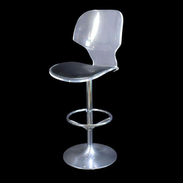 Pair of Lucite and Chrome Bar Stools for Hill Manufacturing For Sale - Image 4 of 6