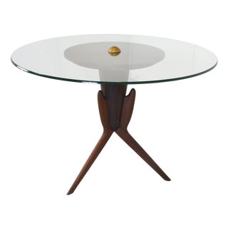 Italian Round Wooden and Crystal Living Room Table attributed to Osvaldo Borsani, 1960s For Sale