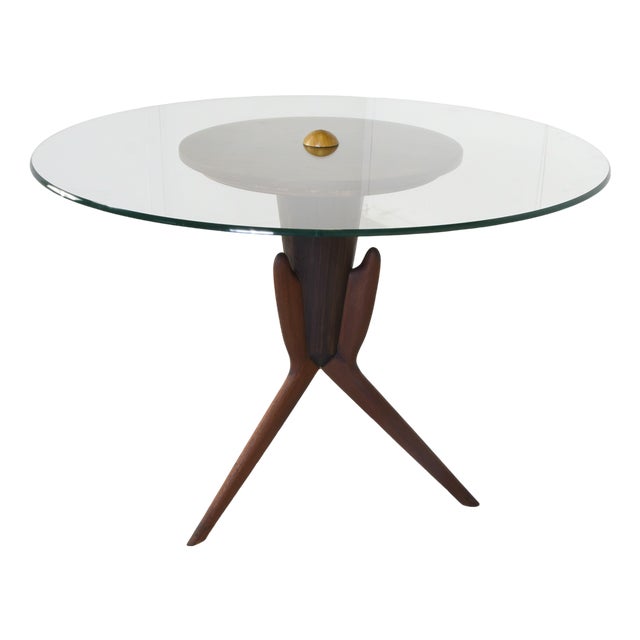 Italian Round Wooden and Crystal Living Room Table attributed to Osvaldo Borsani, 1960s For Sale
