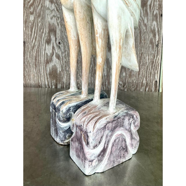 Wood Vintage Boho Carved Wood Crane Statues - a Pair For Sale - Image 7 of 10