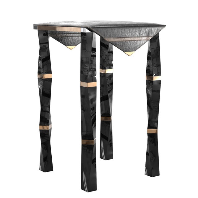 Metal "Puledri" Bar Stool With Stainless Steel, Bronze and Tailor Made Leather For Sale - Image 7 of 8
