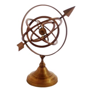 1970s Handmade Brass Armillary Sphere With Sundial Arrow For Sale