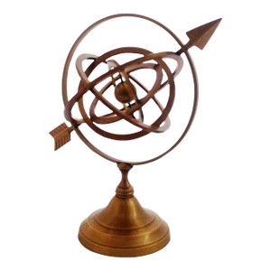 1970s Handmade Brass Armillary Sphere With Sundial Arrow