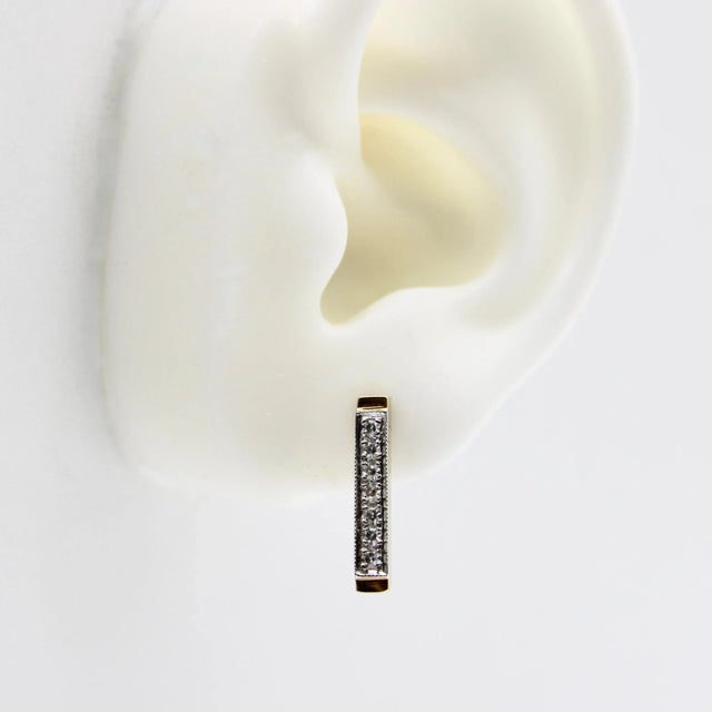 Modern 14k Gold Diamond Bar Earrings - 2 Pieces For Sale - Image 3 of 6