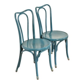 Jacob & Josef Kohn Antique Austrian Teal Lacquered Bentwood Bistro Chairs or Dining Chairs, Pair For Sale