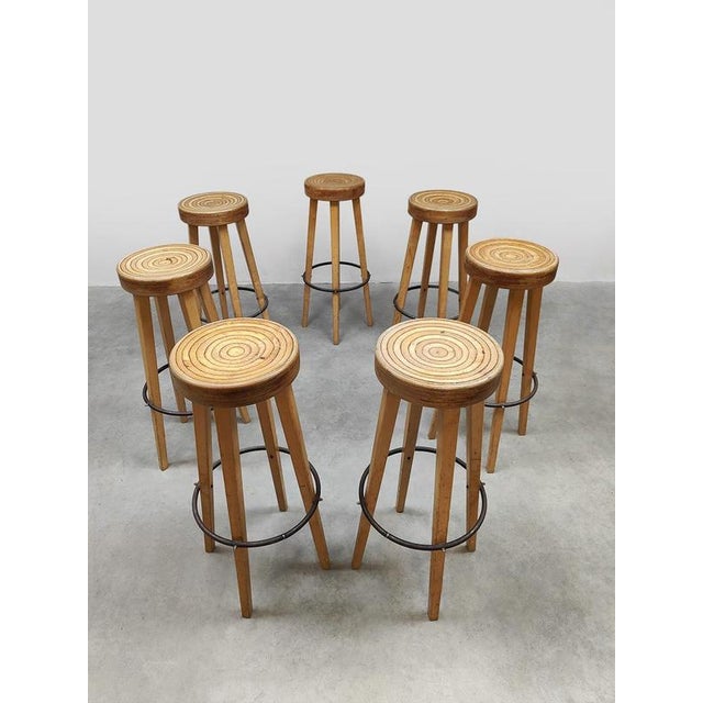 Vintage Wooden Swirl Barstools, 1970s, Set of 7 For Sale - Image 6 of 6