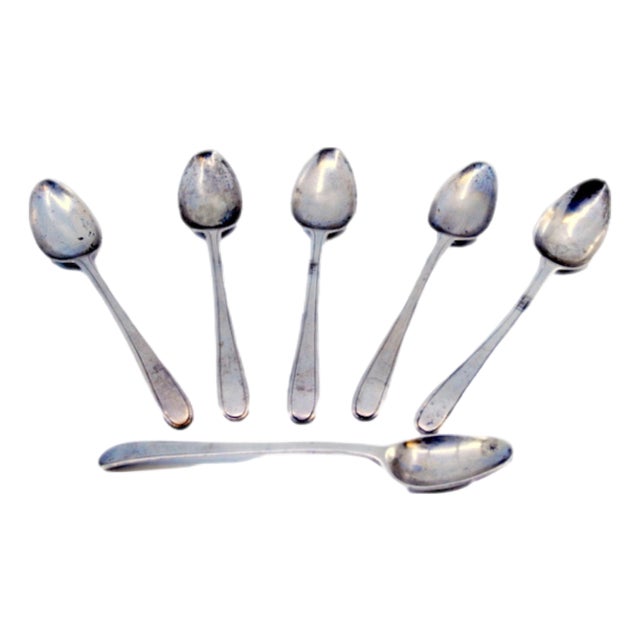 Silver Coffee Spoons with Handle Grooves, Set of 6 For Sale