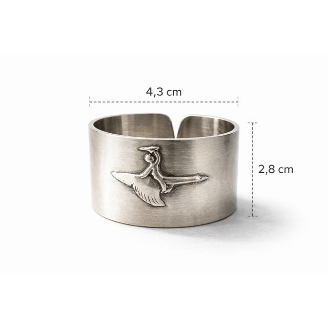 Vintage Swedish Alpaca Napkin Ring with Child and Goose Motif by Gab, 1960s For Sale - Image 4 of 7