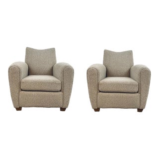 Modern Latte Faux Shearling Teddy Club Chairs Pair For Sale