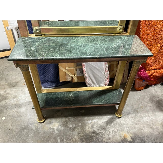 Hollywood Regency Style Hall Brass Mirror With Marble Console For Sale - Image 10 of 11