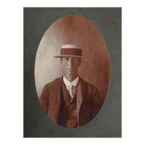 Early 20th Century Sepia Portrait of Man in Boater Hat Photograph