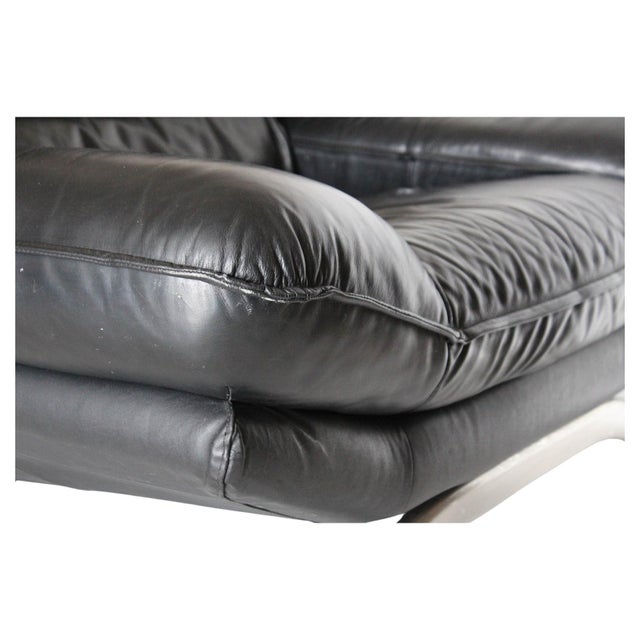 Metal Postmodern Lounge Chair in Black Leather and Steel attributed to Nicoletti Salotti for Avanti, Italy, 1980s For Sale - Image 7 of 12