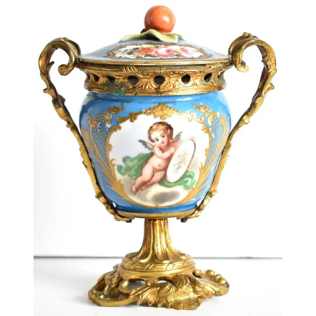 Antique French Sevres Style Gilt Ormolu and Porcelain Urn Vase For Sale - Image 13 of 13