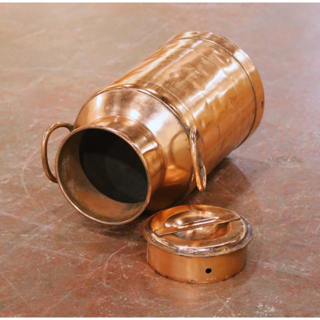 Copper 19th Century French Polished Copper Milk Can With Lid and Handles For Sale - Image 8 of 9