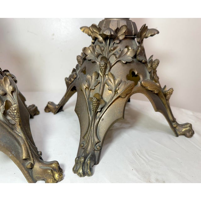 Antique 1800's Ornate Bronze Religious Candle Holder Electric Table Lamps - a Pair For Sale - Image 4 of 14