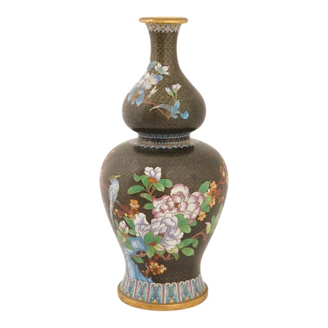 Vintage Chinese Cloisonne Enamel Double Gourd Vase For Sale
