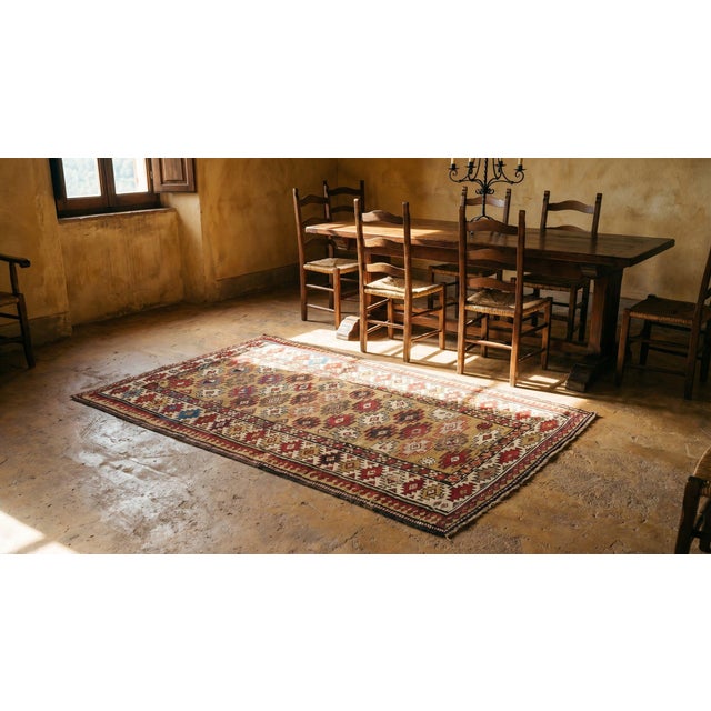 Yellow Small Scatter Size Light Yellow Color Antique Tribal Geometric Wool Pile Caucasian Chi Chi Rug For Sale - Image 8 of 8