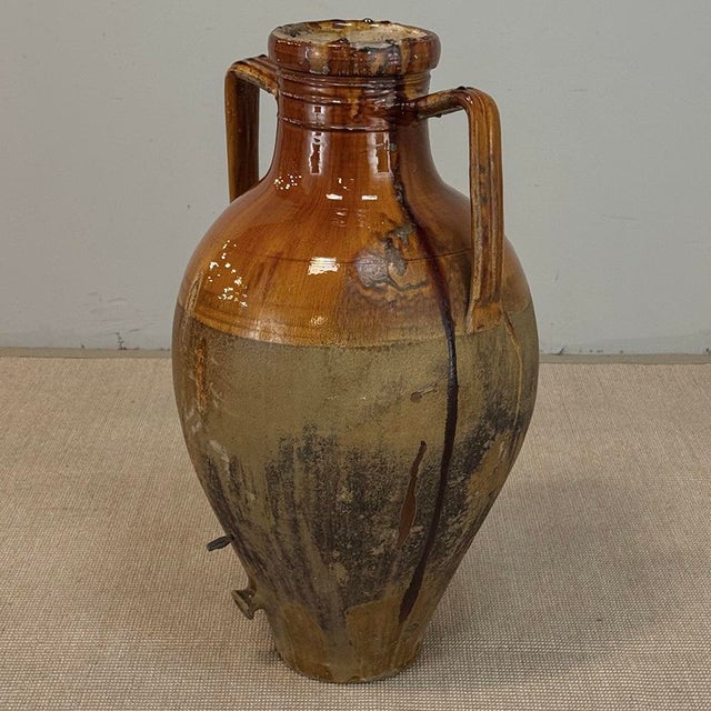 Antique Italian Glazed Terracotta Olive Oil Jar With Spout For Sale - Image 4 of 18