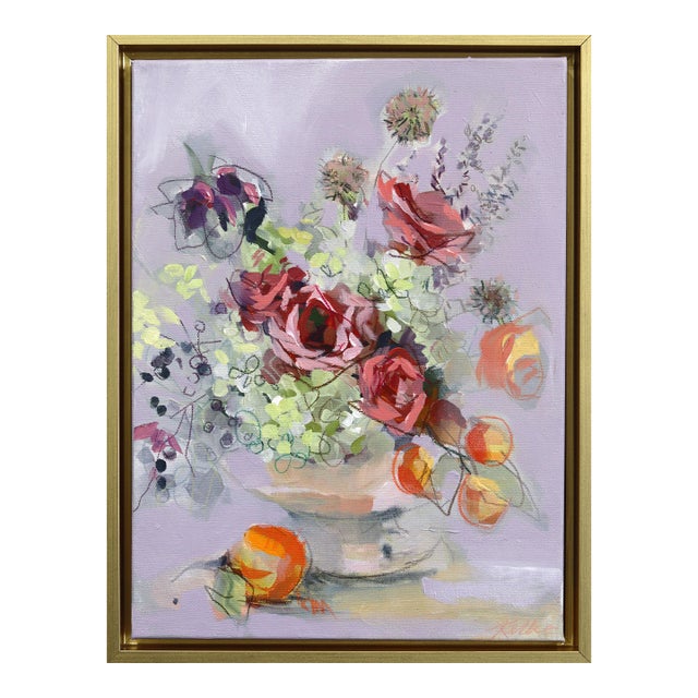 Sweet Oranges - Framed Abstract Expressive Botanical Floral Still Life Ortiginal Artwork by Kellie Newsome For Sale