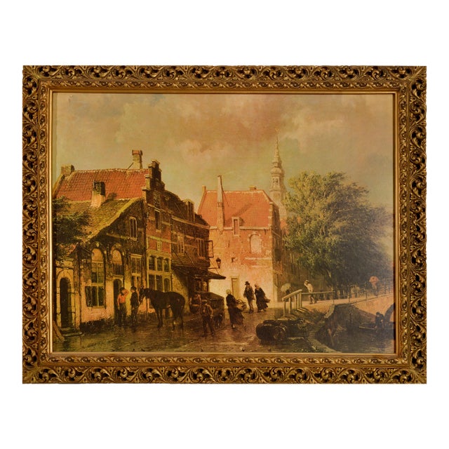 1990s Dutch Canal Scene - Litho Print on Board Reproduction For Sale