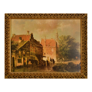 1990s Dutch Canal Scene - Litho Print on Board Reproduction