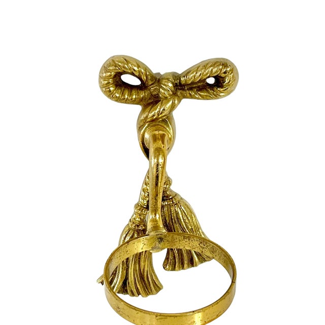 French Vintage Hollywood Regency French Brass Bow and Tassel Bathroom Cup Holder For Sale - Image 3 of 9